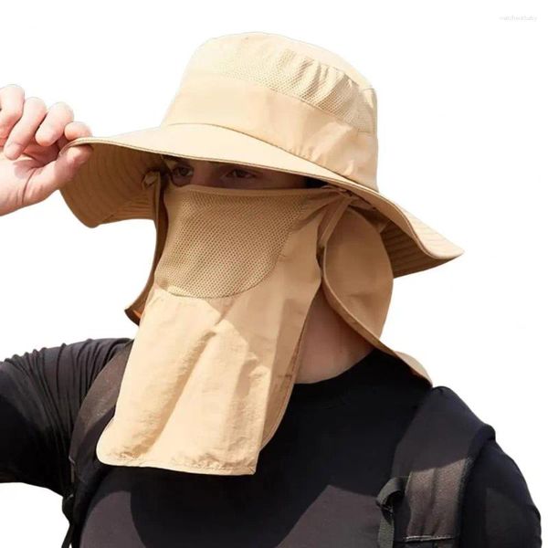 Boinas chapéu de sol com cobertura face do pescoço protetora oca malha fixa tira fixa anti-UV Proteção dobrável Pesca respirável Bapa ao ar livre