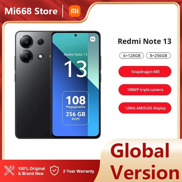 Глобальная версия Xiaomi Redmi Примечание 13 4G NFC Смартфон 6.67 AMOLED 120 Гц задней тройной камеры 108MP QUALCOMM Процессор Snapdragon 685 Octa Core Fast Barge 33W