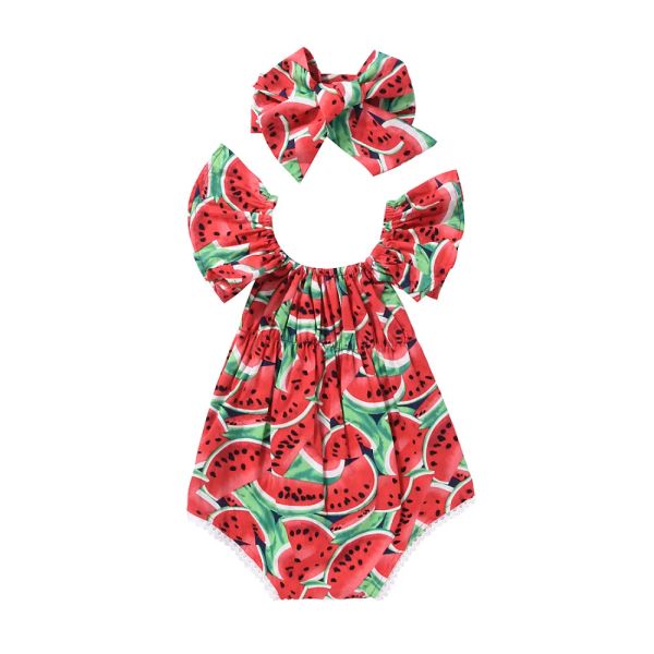 Einstoffe neue Kleinkind Neugeborene Baby Girls Wassermelone bedruckte ärmellose BodySuit Sonnenanzug Overall Casual Clothes
