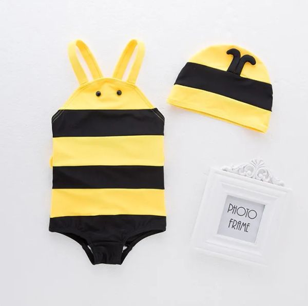 Badebekleidung Neuankömmlinge schöne gestreifte Bienenmodell Baby Jungen verbundene Badebekleidung mit Schwimmmütze/Kinder Heiße Frühlingsschwimmanzug 3191