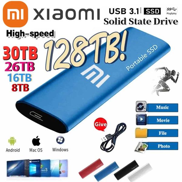 Caixas Xiaomi portátil SSD 128TB DUSTO RUDO 1TB/2TB/30TB/64TB ORIGINAL DOS DISCURSO RUDO DO SSD TIPO CENTRO C USB3.1 DISCO RUL