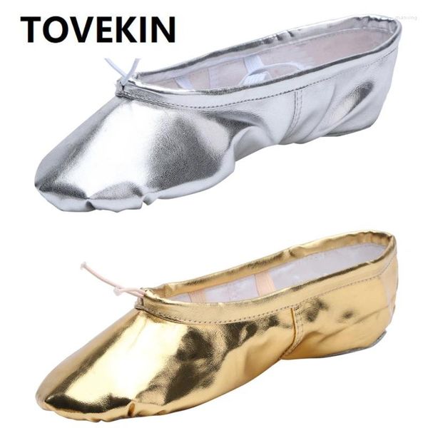 Tanzschuhe Tovekin Qualität Gold Silber PU Performance Yoga Bauch weicher alleiniger Fitnessstudio Ballett Kinder Mädchen Frau Frau