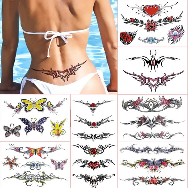 Tatuagens Tattoo Tattoo Adesivo Sexy Rose Hearthaped Butterfly Wrinalt Tattoo Tattoo à prova d'água Tattoo da perna da perna da perna para mulheres menina