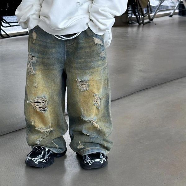 Hose Jungen Hosen 2024 koreanischer Stil Frühling alle passen losen lässigen Jeans Ripped Design Fashion Children Bottoms