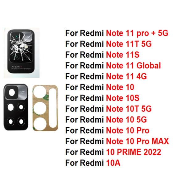 Кабели для Xiaomi Redmi Примечание 10 10C 11 11S Pro + Max Prime 10t 11t 10s 10a 4g 5g 2022 Задняя задняя камера Стеклянная линза с клейкой наклеек