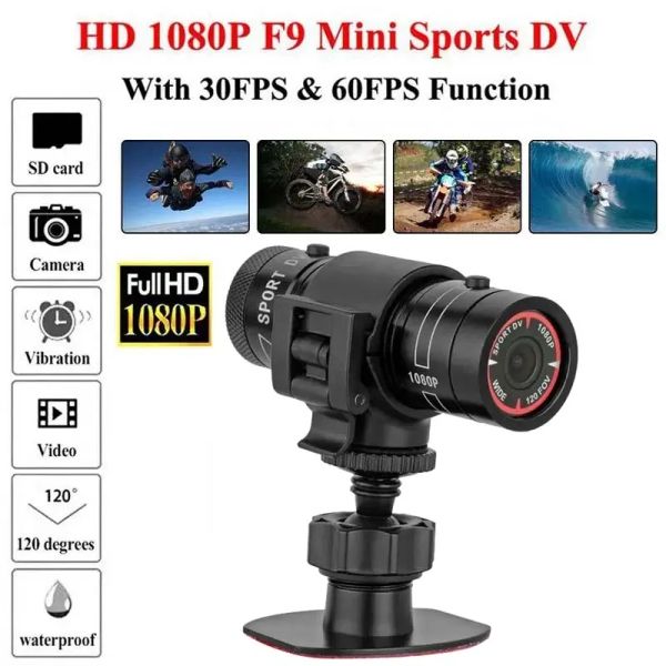 Kameralar F9 Action Camera HD 1080p Bisiklet Motosiklet Kask Kamera Açık Hava Spor DV Video DVR Ses Kaydedici Dash Cam Araba Bisikleti İçin