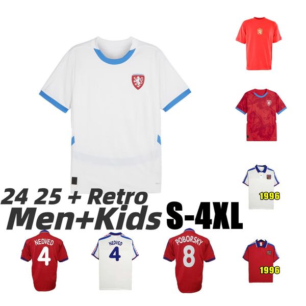 2024 2025 Maglie di calcio Repubblica ceca Nedved Novotny Away Away Poborsky Chytil Schick Shirt calcistica Hlozek Soucek Sadilek Lingr Men Kids Retro 1974 96 Uniforme 4xl 4xl