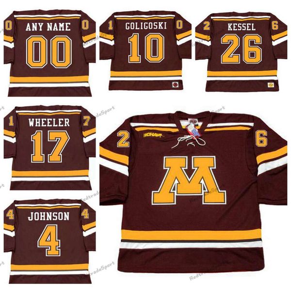 KOB MENS VINTAGE Minnesota Gophers #26 Phil Kessel College Hockey Maglie Thomas Vanek 10 Alex Goligoski 9 Kyle Okposo 5 Nick Leddy 17 Whee