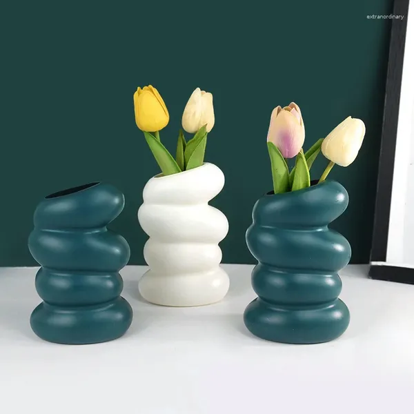 Vasos 1pc de estilo nórdico branco vaso de flor em espiral plástico para decoração de casamento mesa de jantar de quarto decoração