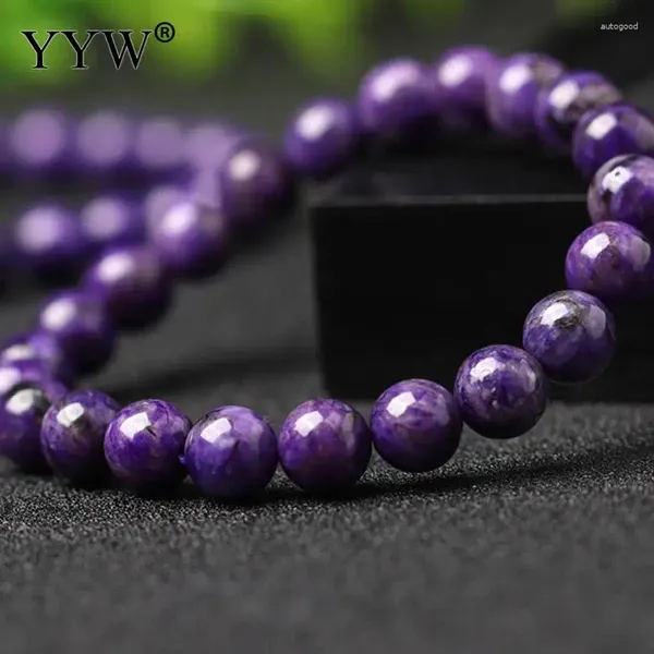 Strand atacado natural 8mm 10mm 12mm Charoite Bracelet Smooth Redonda Lia Foldas para Jóias Fazendo Bracelets Diy Presente de colar