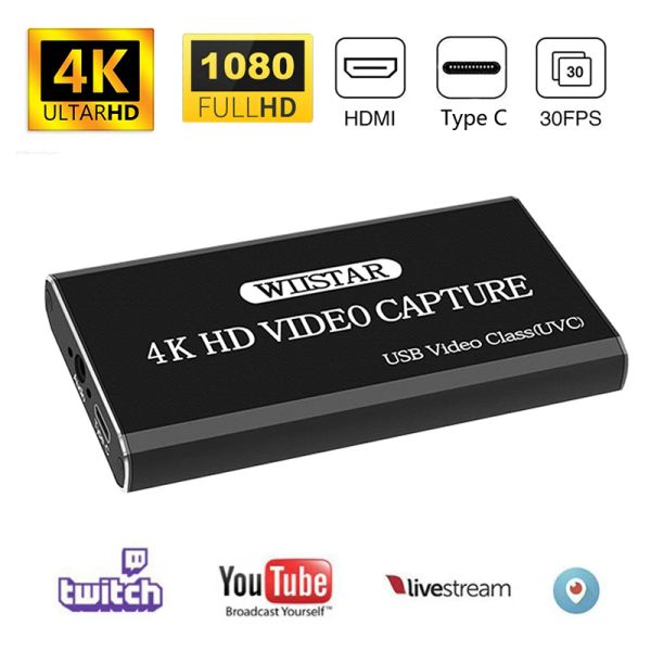 Lens USB Video Capture Card HDMI per digitare C USB 1080p Video Grabber Record HDMI 4K Loopout per la telecamera TV PS4 Registrazione live streaming