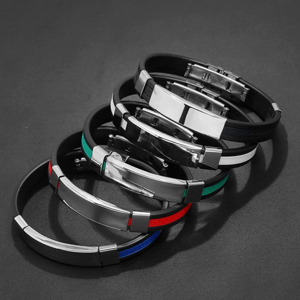 Strands Moda Bracelete masculina Aço inoxidável Buckle Silicone Pulset Basketball Sports Bracelet Simple Jewelry Gift