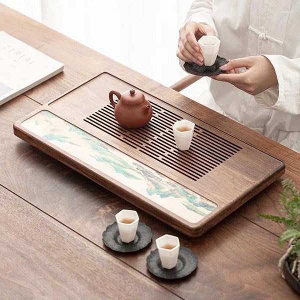 Bandejas de chá de alta qualidade Bambooteatray drenagem de água de armazenamento de água gaveta tabela tabela de cerimônia chinesa ferramentas