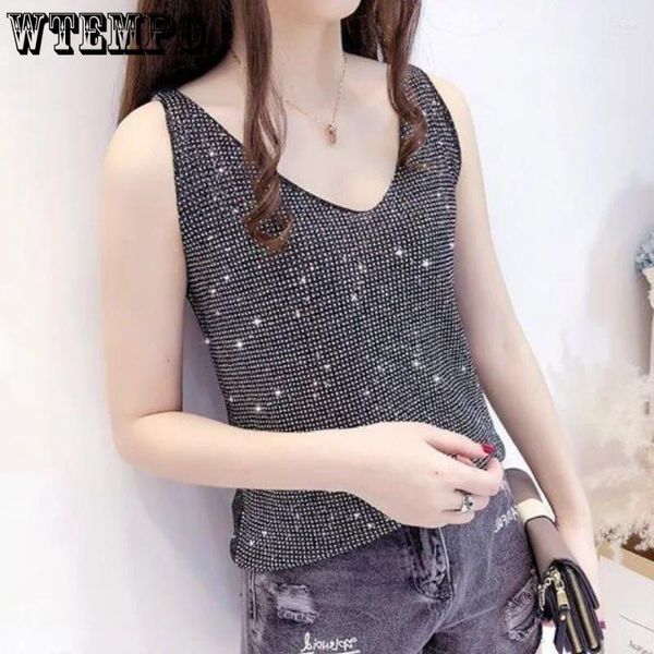 Frauen Tanks Eisseide Tank Bright Diamant Stricke SPEED SEXY V-Ausschnitt Top Lose Unterhemd koreanische Mode Sommer Großhandel