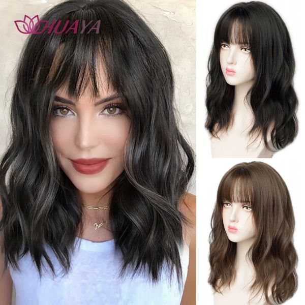 Parrucche Huaya onda corta parrucche sintetiche quotidiane per donne bianche nere cosplay peli naturali capelli neri brown bob acqua wig wig