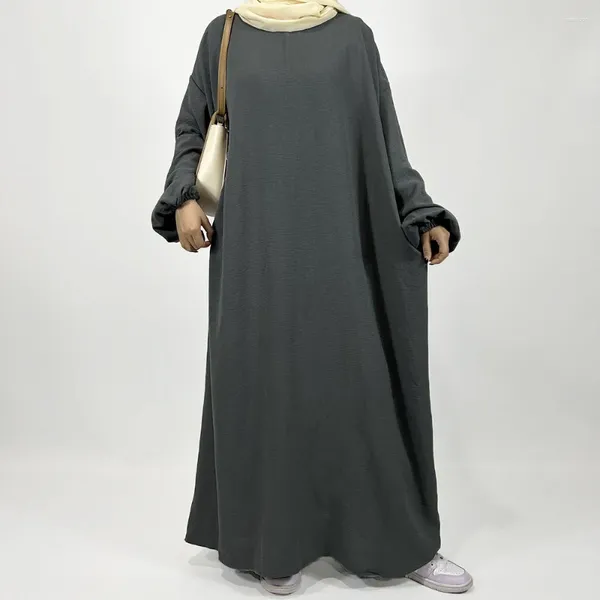 Roupas étnicas Crepe reta Crepe abaya com bolsos modestos manguitos elásticos modestos ramadan islâmico dubai luxo mulheres muçulmanas kaftan