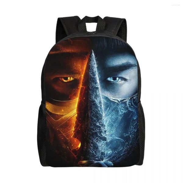 Backpack 3D Imprimir Mortal Kombat Scorpion Warrior Mackpacks MKX Fighting Game School College Travel Bags Bookbag se encaixa no laptop de 15 polegadas