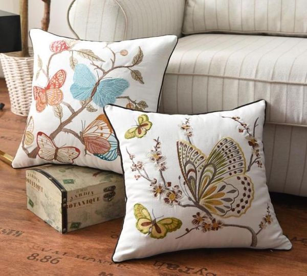 Cuscinetto cuscino cuscino farfalla ricamo di pavone copertura cuscino cuscino 45x45cm in stile floreale in stile cotone decorazione per la casa per livin2585246