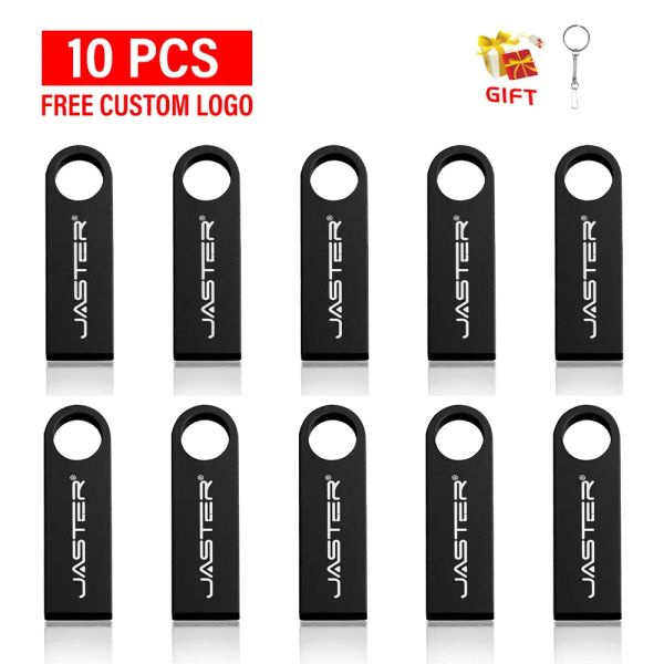 Antriebs Jaster 10pcs/Lot USB 2.0 Flash -Laufwerke Metall 64 GB kostenloses Logo Schwarz 32 GB Pen -Laufwerk 16 GB Memory Stick Free Key Chain 8 GB 4 GB U -Festplatte