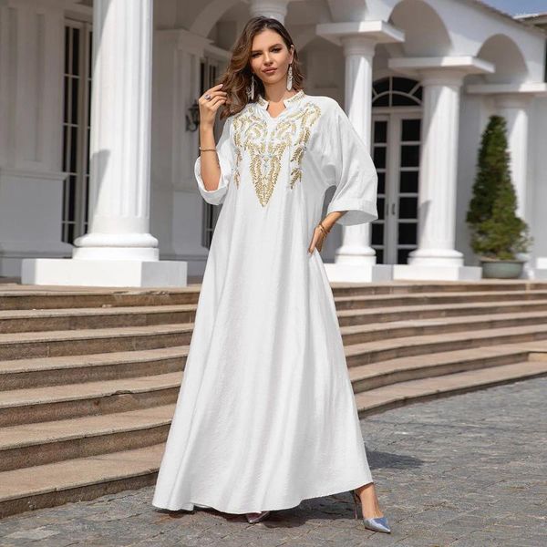 Roupas étnicas Bordadas de bordado caftan elegantes mulheres muçulmanas Vestido Ramadan Party Dubai Abaya Turquia Islã Vestidos de noite longa Musulmane vestidos