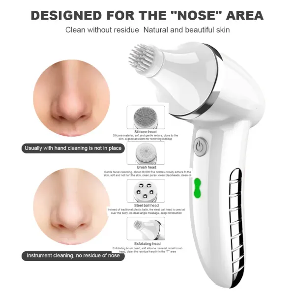 Scrubbers 4 em 1 pincel de limpeza facial Silicone poro profundo vibração sonora ipx6 USB Aparelho feminino Nu Face nariz Miniskin Care