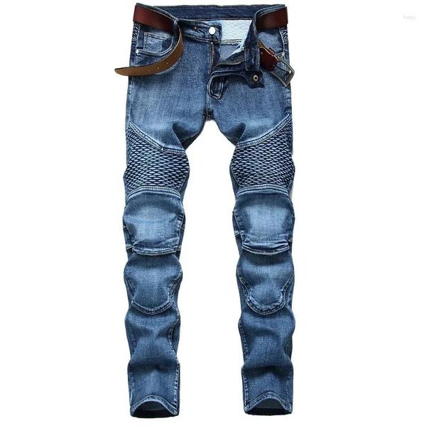 Herren Jeans 2024 Patchwork Fashion Biker Hip Hop Slim Straight Elastic Cycling Jeanshose Männliche lässige Streetwearhose