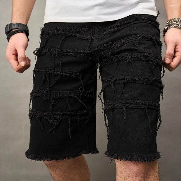 Jeans masculinos Summer Streetwear Men rasgou Splicing Slim Fit Shorts jeans elegante macho sólido e reto casual calças de cinco pontos Casual