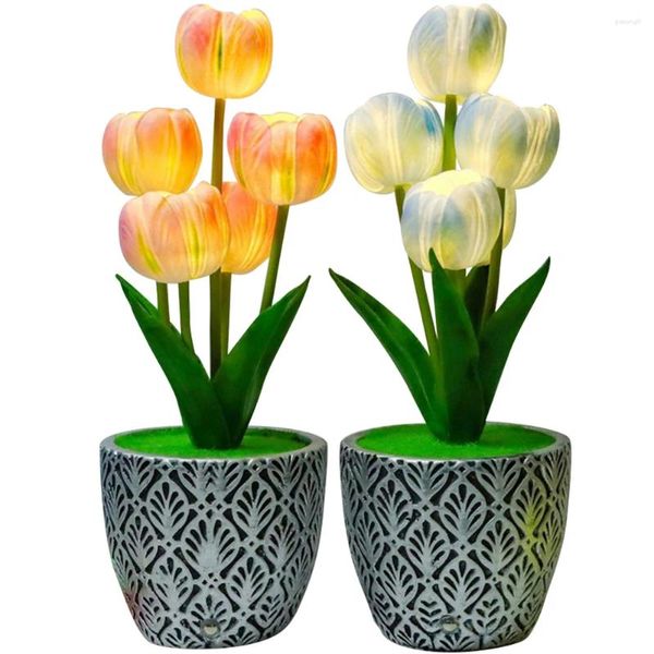 Luzes noturnas LED Tulip Touch Control Dimmable Fake Bouquet Light com vaso USB Lâmpada recarregável de cabeceira decoração