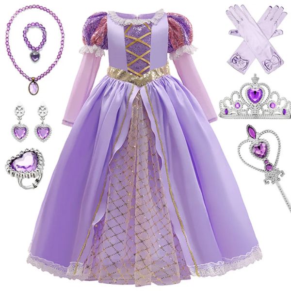 Sets Girls Prinzessin Dress up Kinder Weihnachten Halloween Cosplay Rapunzel Tulle Fancy Kostüm für Kinder Mädchen Geburtstagskleidung Set Set