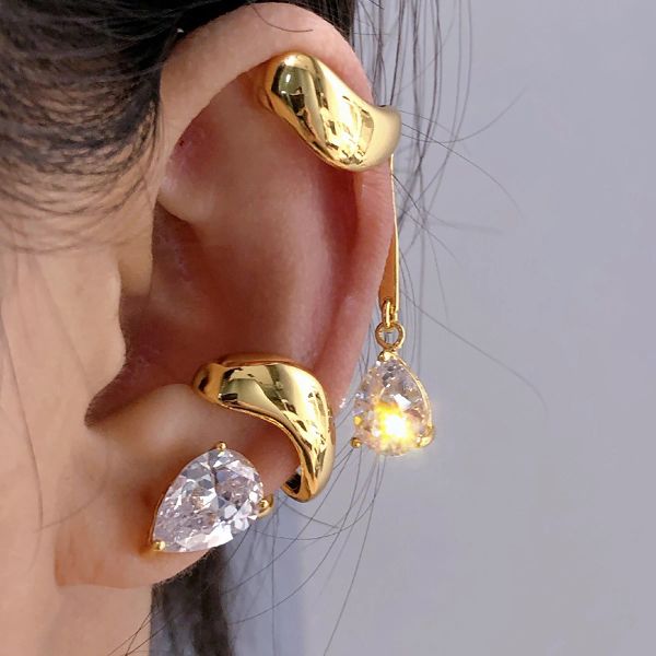Ohrringe Aensoa 2022 Neue Frauen Goldfarbe Asymmetrischer koreanischer Clip -Ohrring ohne Piercings Ohrclip Ohrring für Frauen 2022 Modeschmuck