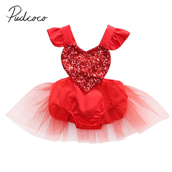 One-Pieces 2020 Brandneue Prinzessin Sommer Kleinkind Baby Girls 03y Strampler Kurzer Blütenblatthülsen Pailletten Massive Rückenless Spitze Spitze Strampler Kleid