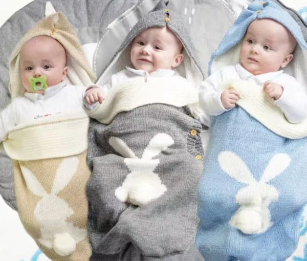 Gömlekler Yeni Düz Renkli Bebek Örme Tavşan Düğmesi Uyku Tulumu Dış Mekan Batağı Yününde Stok Sunum Battaniyesi Yenidoğanlar İçin Bebek Bebekleri