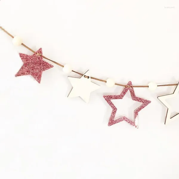 Dekorative Figuren nordische hölzerne Perlen Acryl Bling Star Garland DIY WALS HANGEN Zornamente Kinder Kinderzimmer Dekorationen Po Requisiten