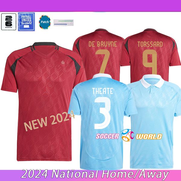 Maillot Belgium Fußball Jersey de Bruyne Lukaku Doku 2024 Eurocup Nationalmannschaft Fußball -Hemd Kinder nach Hause Carrasco Tielemans Bakayoko Trossard Futbol Uniformen