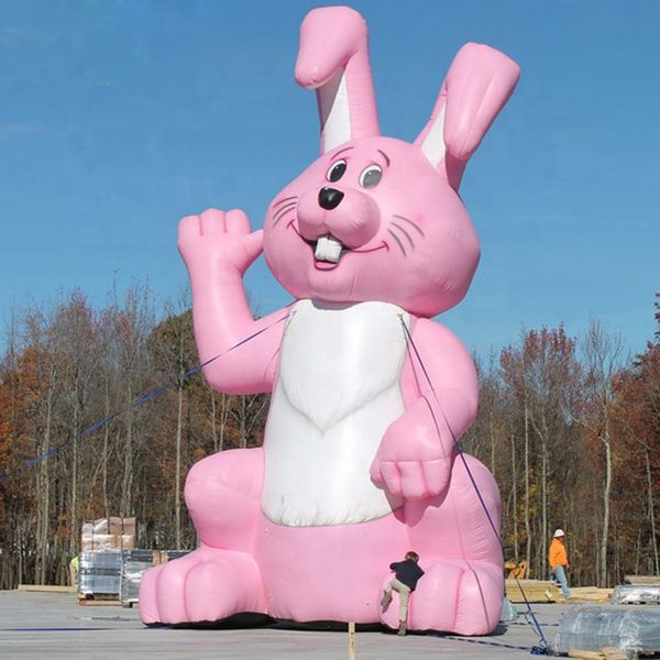10mh (33 piedi) con prato vintage venage display gigante rosa gonfiabile coniglietto pasquale con palloncino di coniglio a ventilazione a LED per decorazione del festival all'aperto