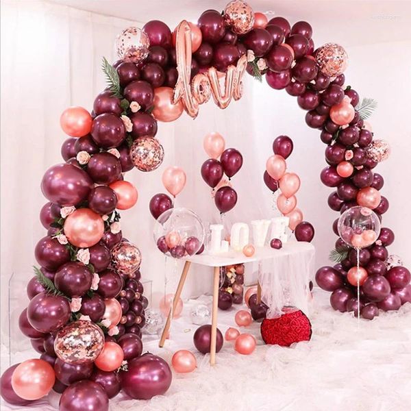 Decorazione per feste 50 pezzi Burgundy Lattice Red Confetti Balloon set di arredamento per matrimoni Balloon Rose Gold Birthday Supply Heart Globos