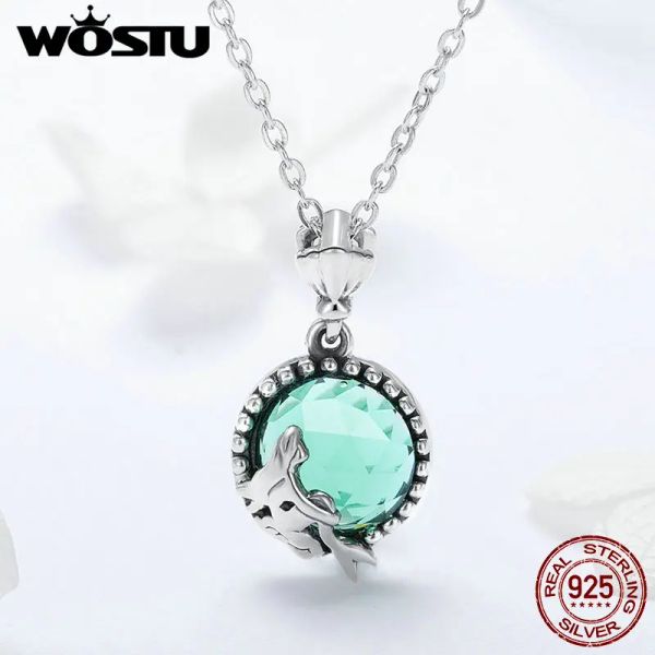 Halsketten Wostu New Trendy 925 Sterling Silber Liebe zum Meerjungfrau Anhänger Choker Halskette für Frauen Mode Kolye Schmuck Geschenk Fin262