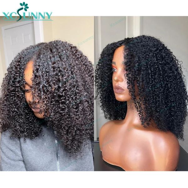 Wigs Kinky Curly V Part Wig Human Hair 4C para mulheres negras Vol.