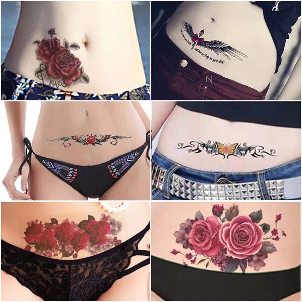 Tattoos sexy langlebige wasserdichte abnehmbare Abdeckungsnarben Schwarz Rose Butterfly Design 3D -Körper Tattoo Aufkleber Temporärer Aufkleber