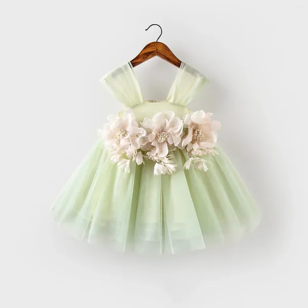 Girl Dresses Girls Princess Summer Baby un anno Cento giorno vestito torta verde Garza soffice