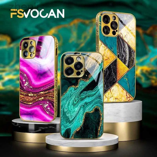 Case di telefonia cellulare Design in marmo art dorato per la custodia in oro per iPhone shock per iPhone 15 14 13 11 Pro Max Green Blue Purple Pattern Luxury Capa D240424