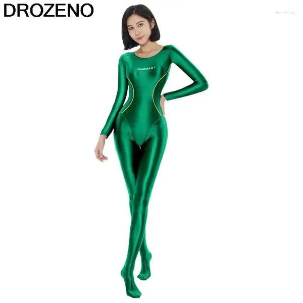 Frauen Badebekleidung glänzend solide Spleißstrumpfhosen Bodysuit Sport Slim atmungsable Overall Athletic Rodeo Girl's Badeanzug