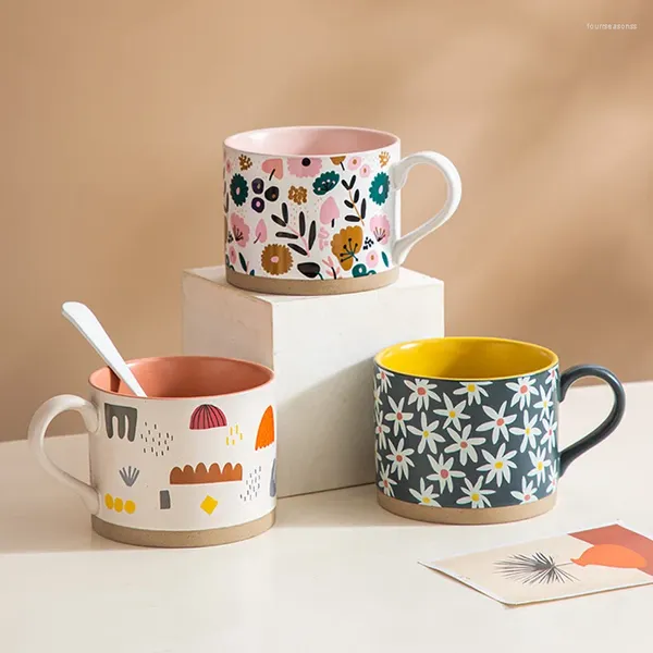 Tassen 400 ml Vintage Blumen Kaffee Keramik Tasse für Tee Milch Japanische Porzellan Frühstück Tasse Kreative Getränke Geschenk Freunde