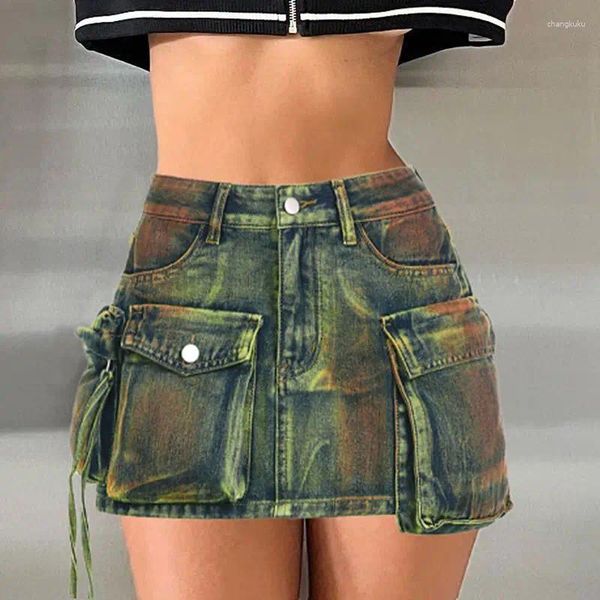 Röcke Denim Shorts Nische Girl Personalisierte Pocket Workwear Style Minirock Waldkrawatte Western Western