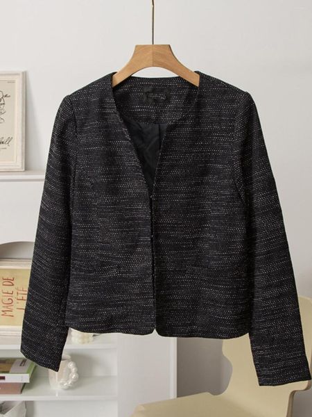 Kadın ceketleri günlük sipariş pahalı marka | İş kıyafetleri entelektüel/kısa yuvarlak boyun düşük anahtar dokuma klasik stil ince takım ceket