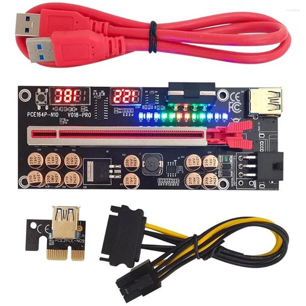 Удаленные контрольные управления Ver018 Pro PCI-E Riser Card USB 3.0 Кабель 018 плюс PCI Express 1x до 16x Extender Adapter PCIe для BTC Mining (красный)