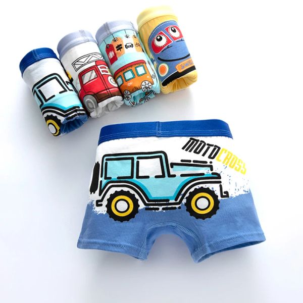 Biancheria intima per bambini per bambini per bambini mutandine carine cartone animato stampanti per le vangle del treno boxer per auto per auto comodi cortometraggi 4pcs