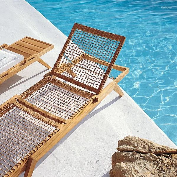 Campmöbel Großhandel im Freien Strandstuhl Teakholz Holz Sonnenstapel Swimming Pool Holz Rattan Lounge