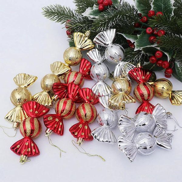 Decoração de festa 5pcs/caixa DIY Árvore de Natal Eletroplicar Candy Janela de Bola de Bola de Xmas Haning 2024 Feliz Ano