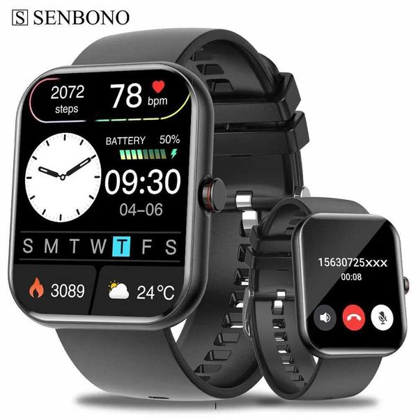 Armbanduhren Senbono 2023 Sprachberuf in Smart Watch Männer Frauen Sportgesundheit Blut Sauerstoff Herzfrequenz Sport Smartwatch für iOS Android 240423